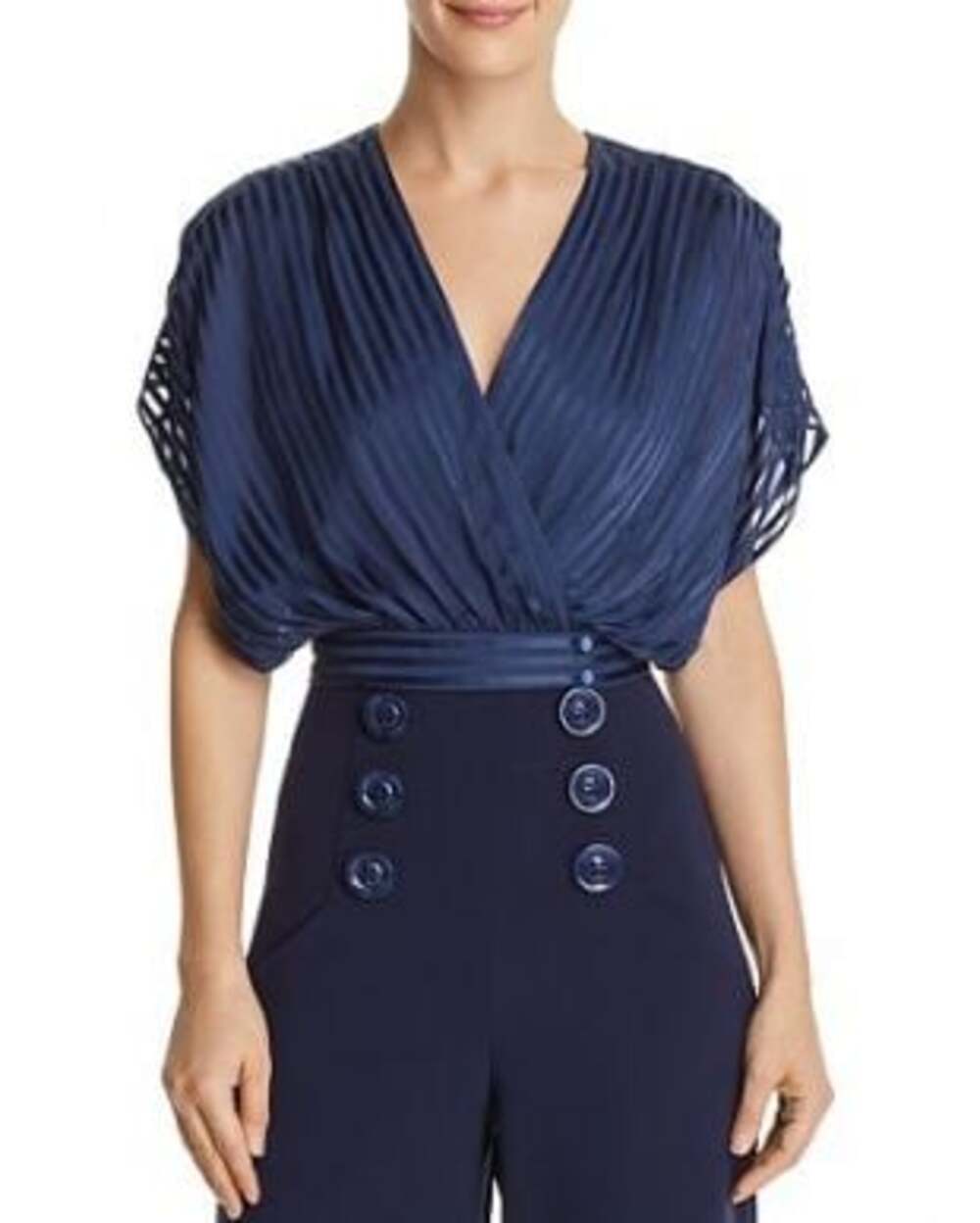 Alice + Olivia Briella striped crop wrap top navy XS EUC
